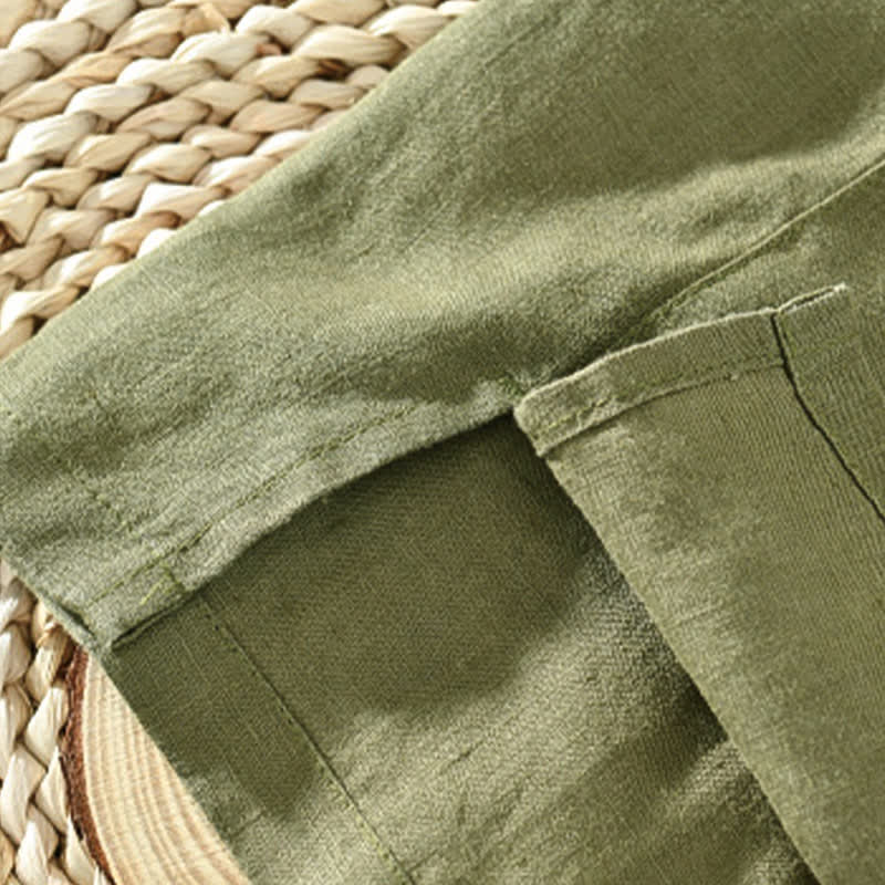 Buddha Stones Summer Casual Minimalist Button-Up Solid Linen Men's Short Sleeve Shirts - image 15