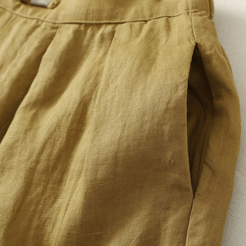 Buddha Stones Summer Casual Minimalist Solid Cropped Pants Pleated Women's Harem Pants With Pockets - image 19