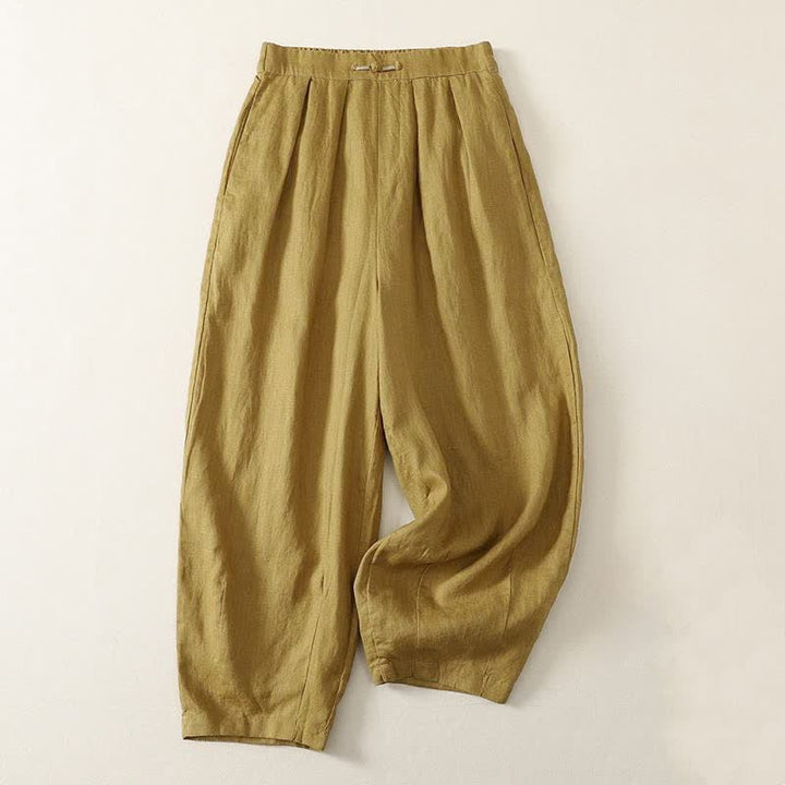 Buddha Stones Summer Casual Minimalist Solid Cropped Pants Pleated Women's Harem Pants With Pockets - Khaki - US8-10, UK/AU12-14, EU40-42 (2XL) - image 17