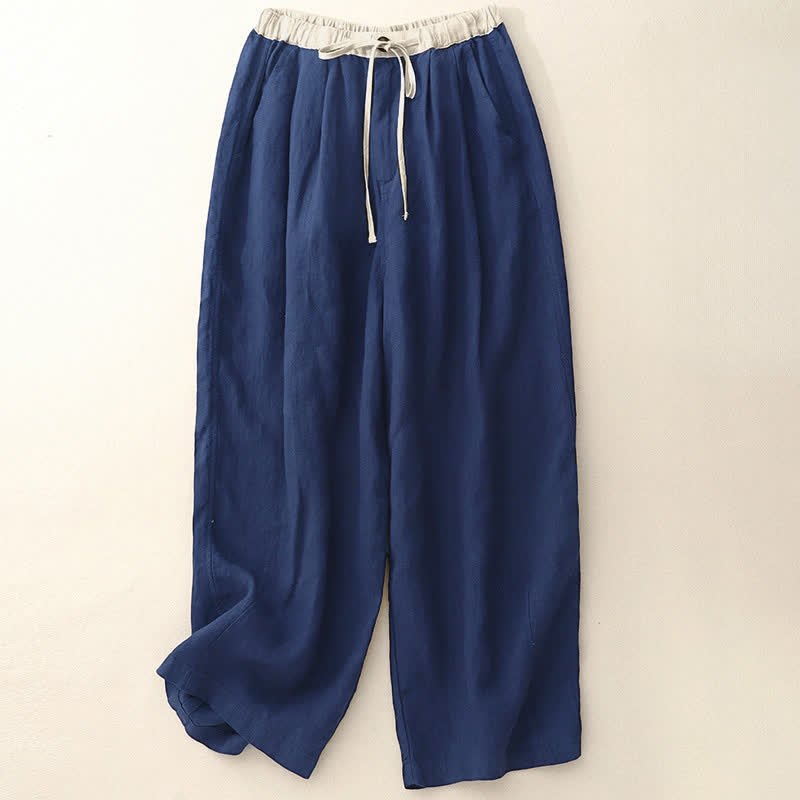 Buddha Stones Summer Casual Minimalist Drawstring Solid Ankle Pants Women's Straight Leg Pants With Pockets - MidnightBlue - US8-10, UK/AU12-14, EU40-42 (2XL) - image 0