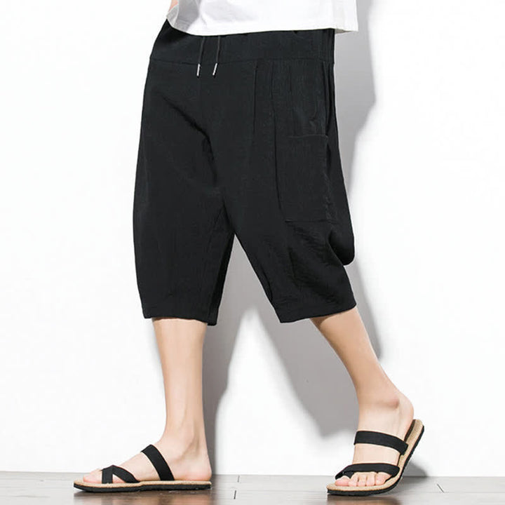 Buddha Stones Summer Casual Minimalist Drawstring Solid Men's Cropped Pants With Pocket - Black - US/UK/AU46, EU56 (5XL) - image 8