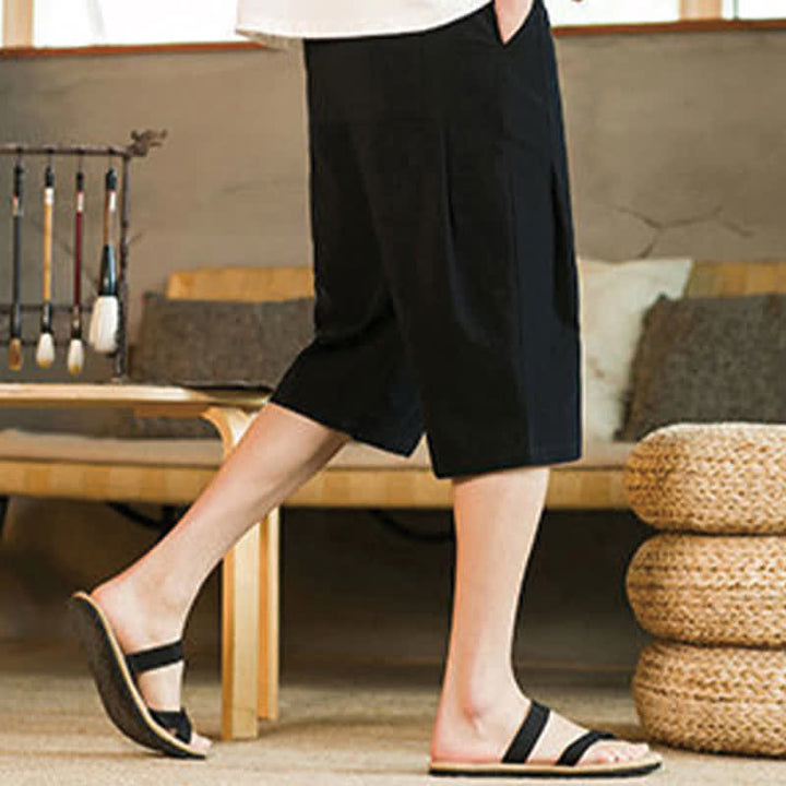 Buddha Stones Summer Casual Minimalist Drawstring Solid Men's Cropped Pants With Pocket - image 14