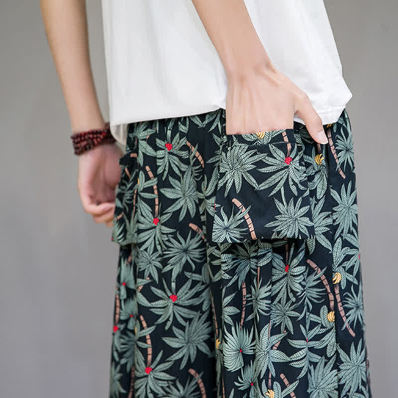 Buddha Stones Summer Boho Casual Drawstring Floral Capri Pants Men's Harem Pants With Pocket - image 10