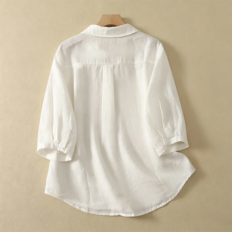 Buddha Stones Summer Casual Minimalist Button-Up Solid Women's Short Sleeve Shirts With Pocket - image 16
