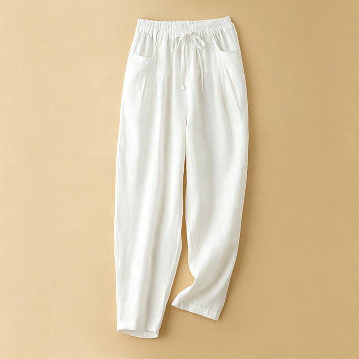 Buddha Stones Summer Casual Minimalist Drawstring Solid Ankle Pants Women's Harem Pants With Pocket - White - US8-10, UK/AU12-14, EU40-42 (2XL) - image 9