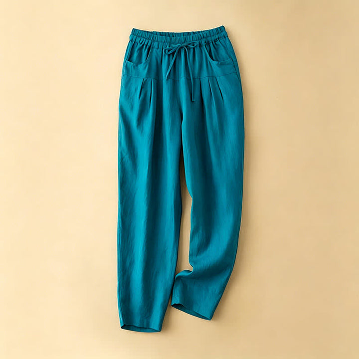 Buddha Stones Summer Casual Minimalist Drawstring Solid Ankle Pants Women's Harem Pants With Pocket - DarkTurquoise - US8-10, UK/AU12-14, EU40-42 (2XL) - image 4