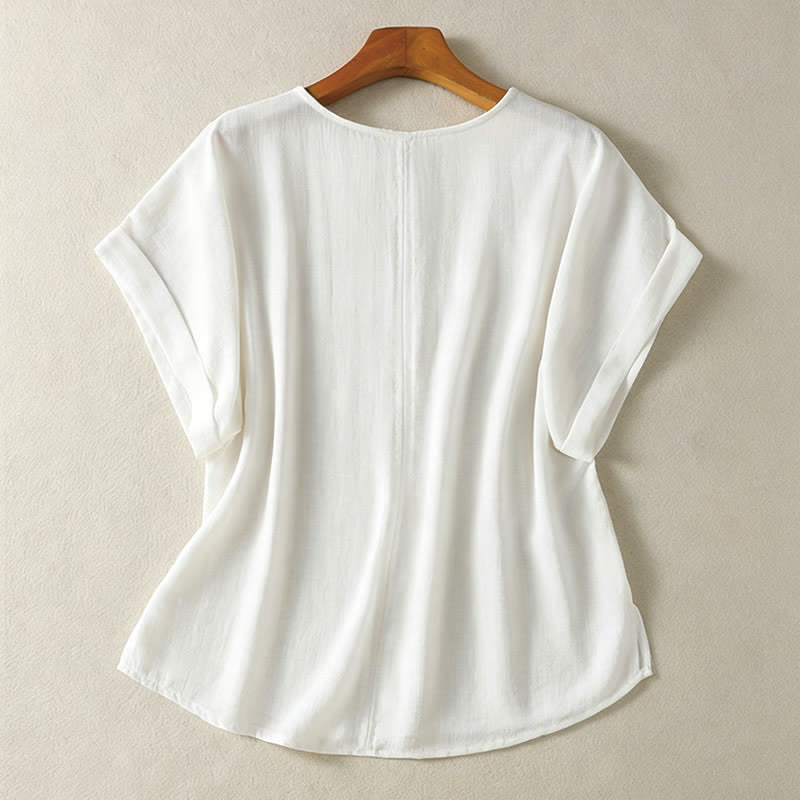 Buddha Stones Summer Casual Minimalist Solid V-Neck Women's Short Sleeve T-Shirts - image 12
