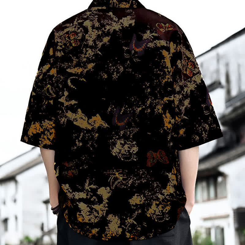 Buddha Stones Summer Casual Tang Style Floral V-Neck Men's Short Sleeve T-Shirts - image 7