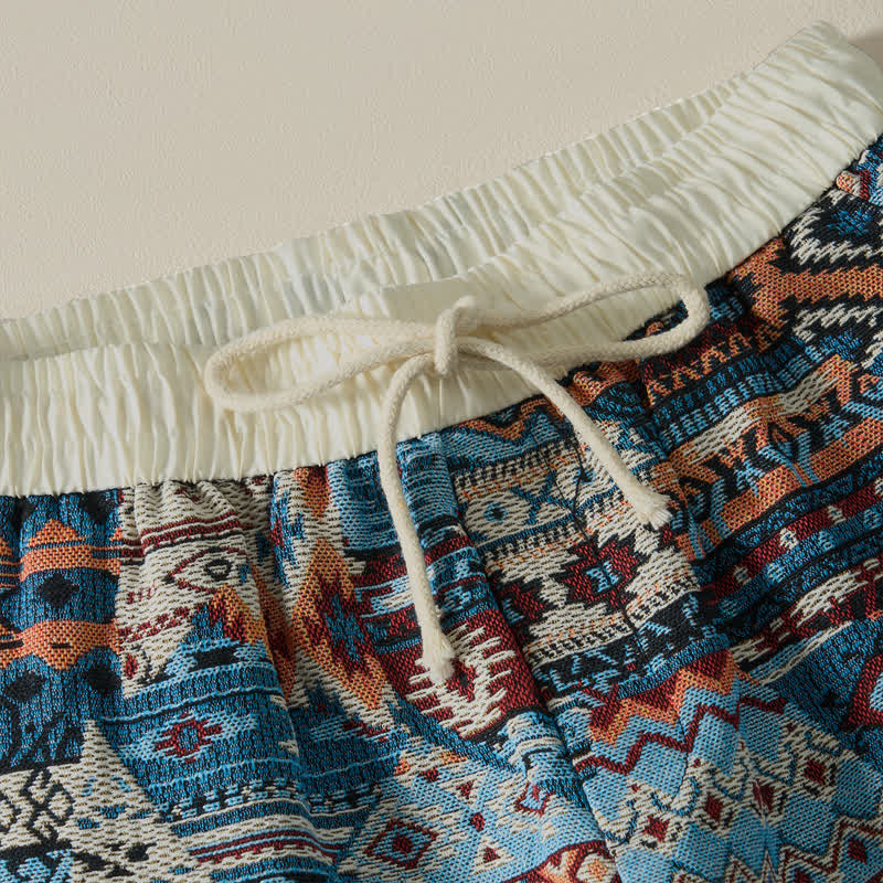 Buddha Stones Summer Casual Boho Drawstring Geometric Men's Shorts With Pockets - image 5