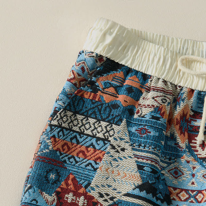 Buddha Stones Summer Casual Boho Drawstring Geometric Men's Shorts With Pockets - image 6