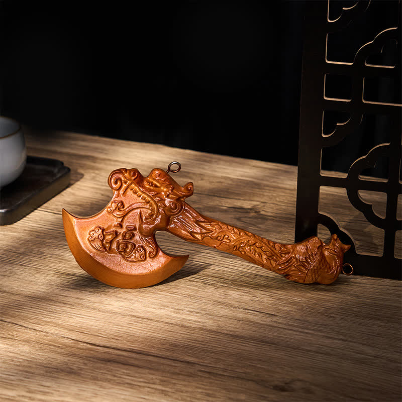 Buddha Stones Hand Carved Peach Wood Fu Character Dragon Sword Strength Ritual Wall Hanging - image 1