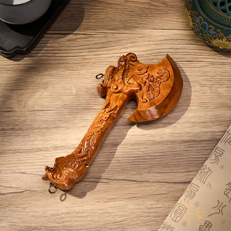 Buddha Stones Hand Carved Peach Wood Fu Character Dragon Sword Strength Ritual Wall Hanging - 25 × 11.5 × 2 cm - Peach Wood( Protection♥Purification) - image 0