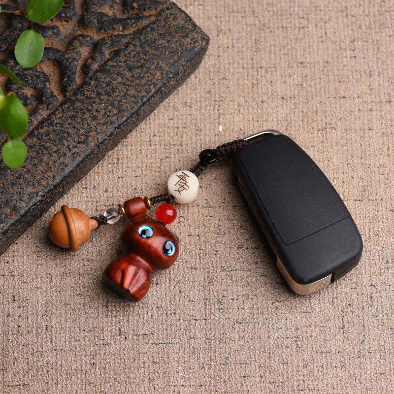 Buddha Stones Ebony Wood & Red Sandalwood Hand Carved Cat Bell Protection Keychains - image 4