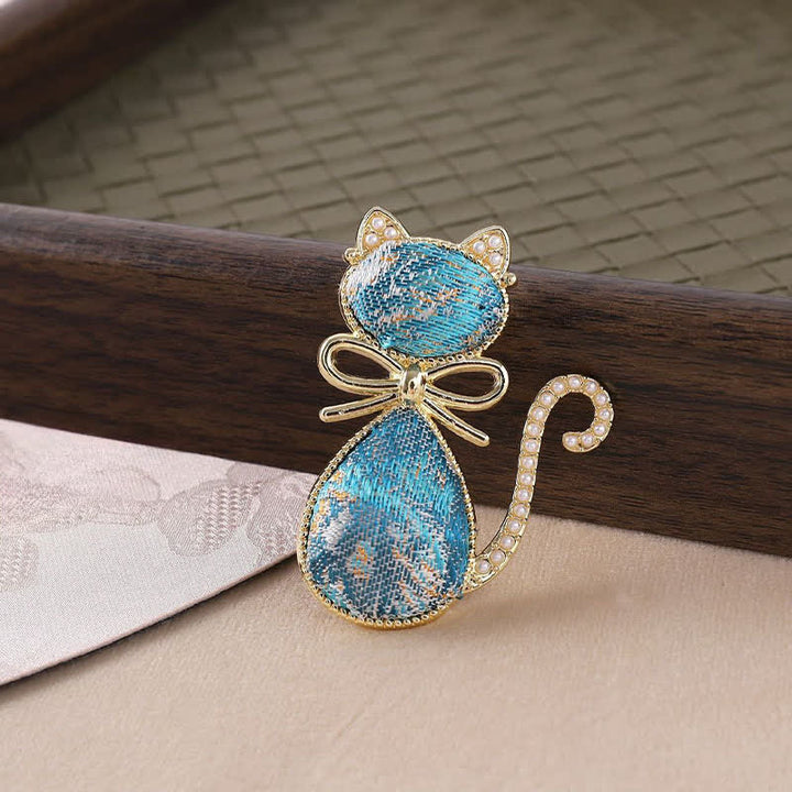 Buddha Stones Pearl Song Brocade Cat Bow Purity Brooch - image 13