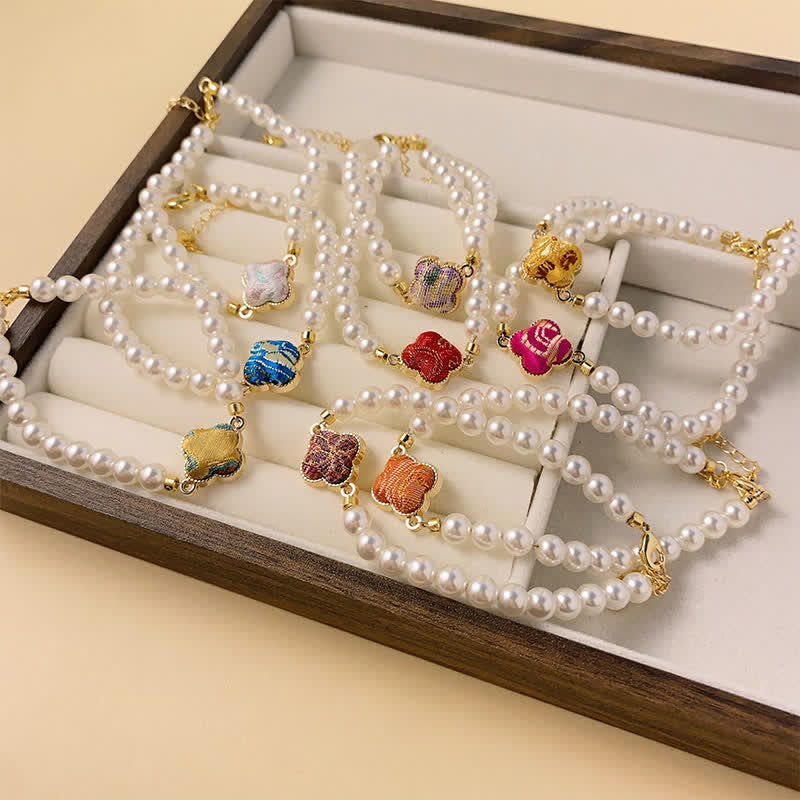 Buddha Stones Pearl Song Brocade Clover Purity New Chinese Bracelet - image 13