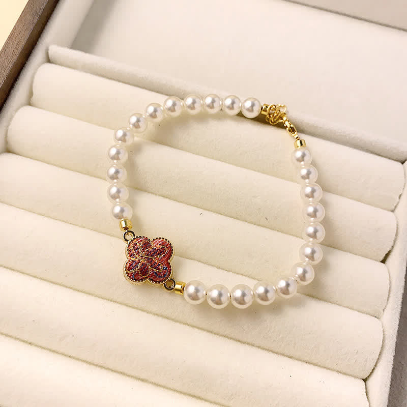 Buddha Stones Pearl Song Brocade Clover Purity New Chinese Bracelet - Purple Multicolor(Same Color Tone – Pattern Varies) - image 3
