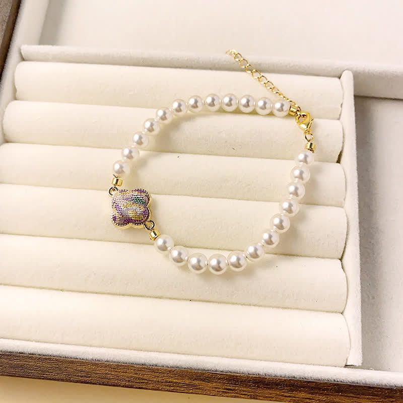 Buddha Stones Pearl Song Brocade Clover Purity New Chinese Bracelet - Light Purple(Same Color Tone – Pattern Varies) - image 8