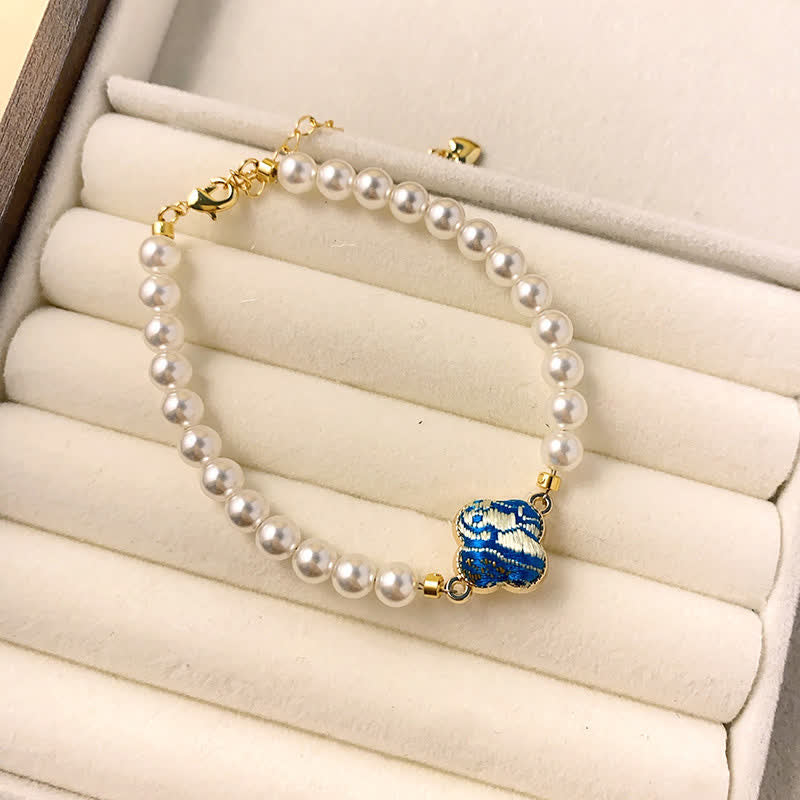 Buddha Stones Pearl Song Brocade Clover Purity New Chinese Bracelet - Lake Blue(Same Color Tone – Pattern Varies) - image 9