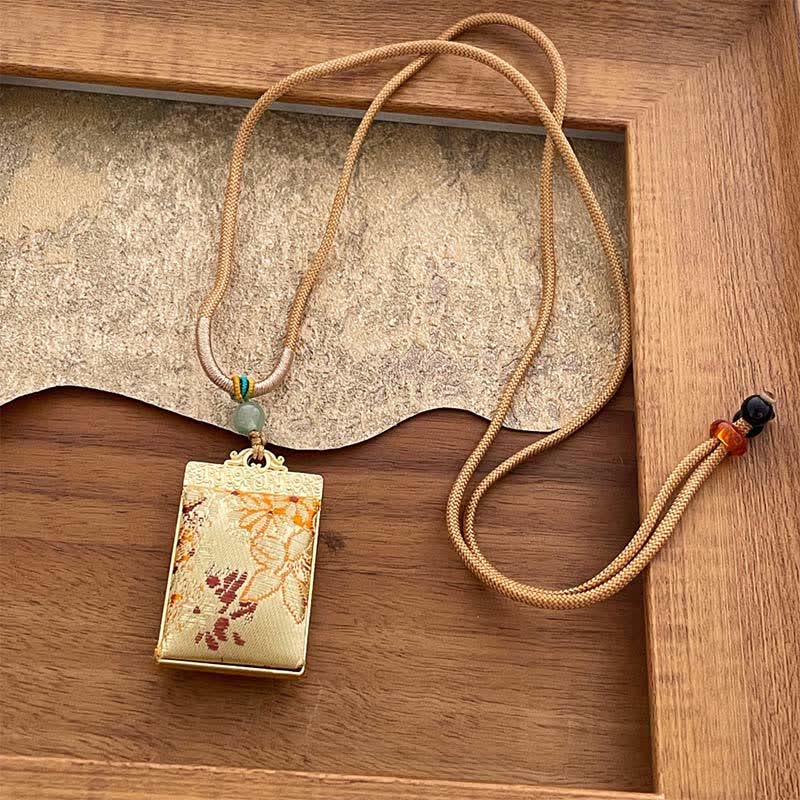 Buddha Stones Song Brocade Floral Pattern Harmony Braided Rectangle Necklace - Yellow(Same Color Tone – Pattern Varies) - image 2
