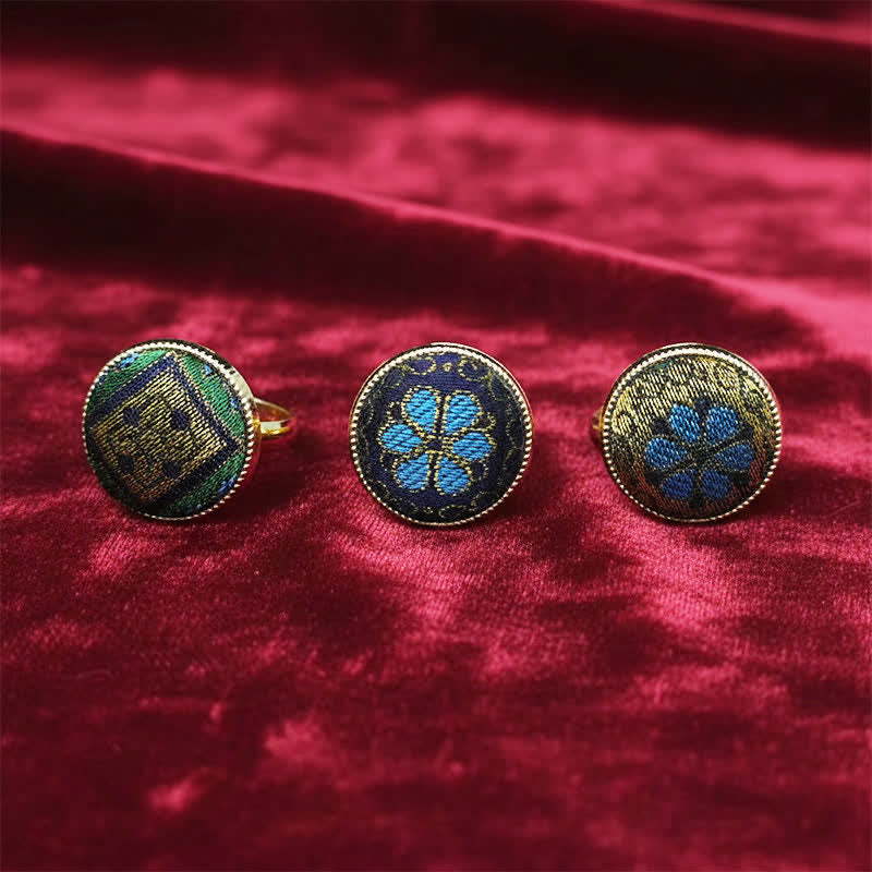 Buddha Stones Handmade Song Brocade Floral Pattern Blessing Adjustable Round Ring - image 8