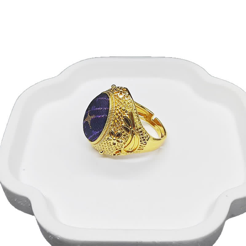 Buddha Stones Song Brocade Prosperity Pigeon egg Oval Adjustable Chinese Style Ring - image 4