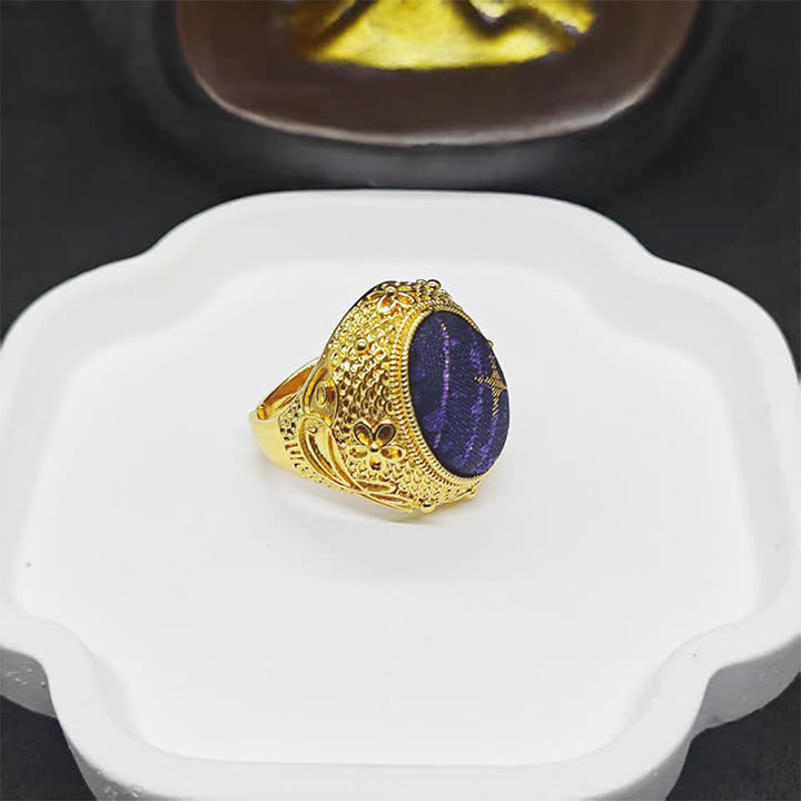 Buddha Stones Song Brocade Prosperity Pigeon egg Oval Adjustable Chinese Style Ring - image 3