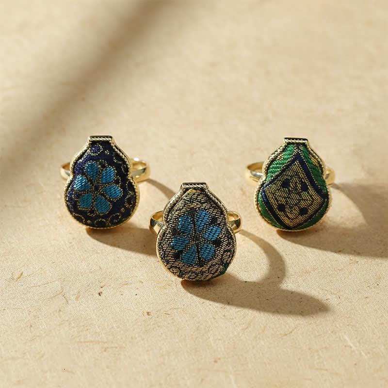 Buddha Stones Song Brocade Gourd Shaped Blessing Adjustable Vintage Chinese Style Ring - image 11