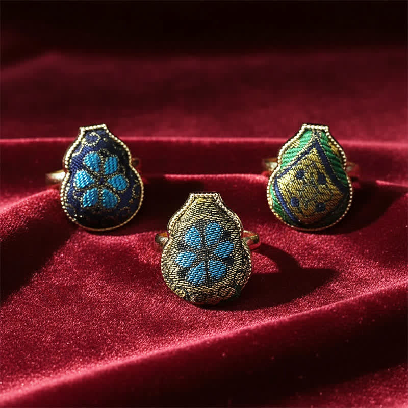 Buddha Stones Song Brocade Gourd Shaped Blessing Adjustable Vintage Chinese Style Ring - image 9