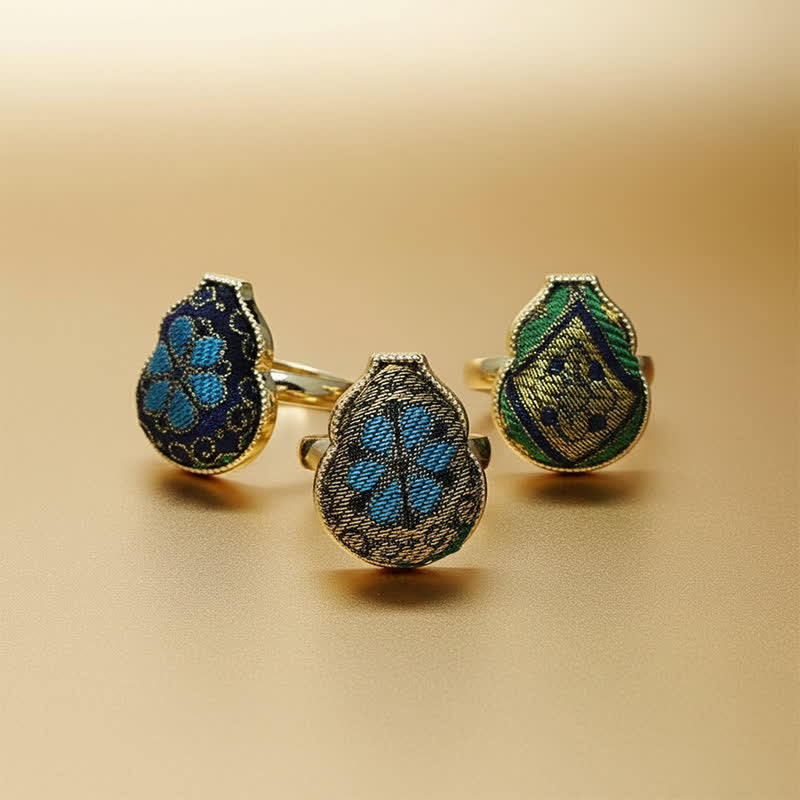 Buddha Stones Song Brocade Gourd Shaped Blessing Adjustable Vintage Chinese Style Ring - image 12