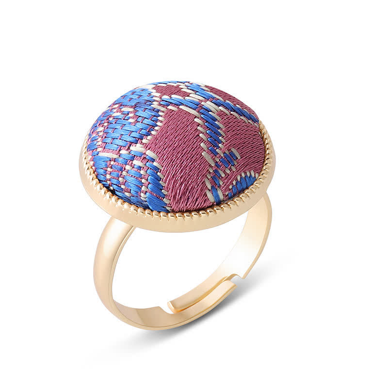 Buddha Stones Song Brocade Embroidered Round Elegance Ring - Purple(Same Color Tone – Pattern Varies) - image 17