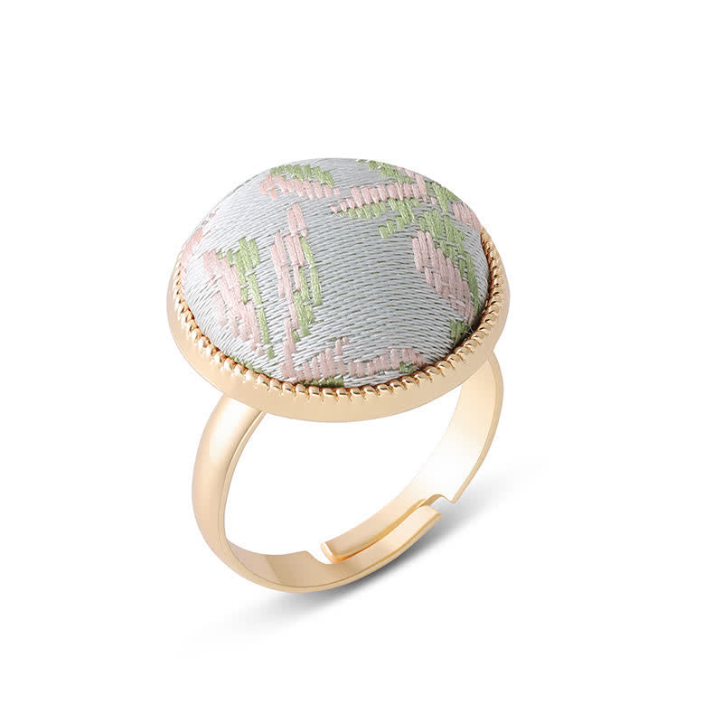 Buddha Stones Song Brocade Embroidered Round Elegance Ring - White(Same Color Tone – Pattern Varies) - image 19