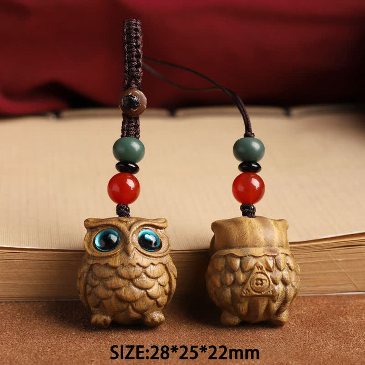 Buddha Stones Green Sandalwood Owl Serenity Hand Carved Braided Keychains - image 8
