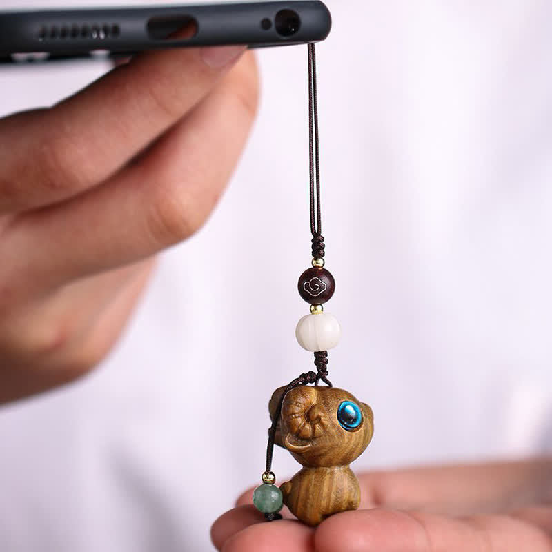 Buddha Stones Green Sandalwood Sheep Luck Hand Carved Keychains - image 12