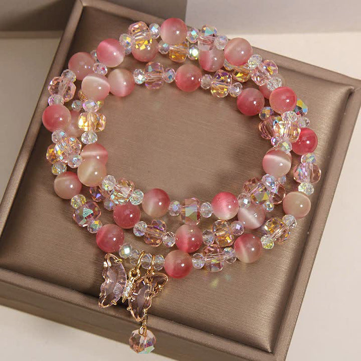Buddha Stones Peach Cat's Eye Butterfly Love Triple Wrap Faceted Bracelet - image 4