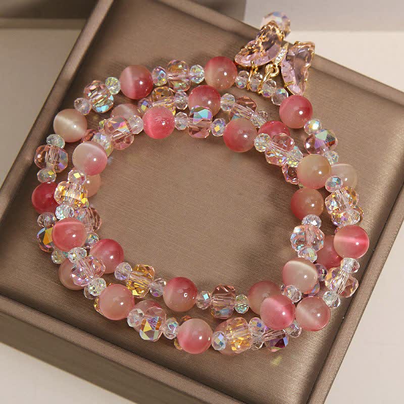 Buddha Stones Peach Cat's Eye Butterfly Love Triple Wrap Faceted Bracelet - image 8