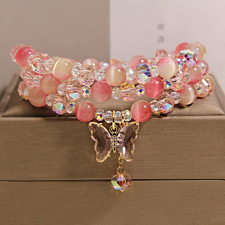 Buddha Stones Peach Cat's Eye Butterfly Love Triple Wrap Faceted Bracelet - Butterfly(Transformation ♥ Love) - image 0