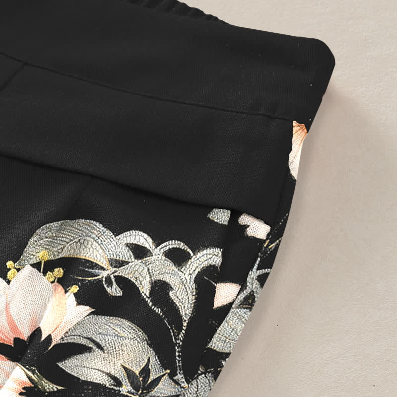 Buddha Stones Cotton Linen Oriental Dragon Pattern Women's Elastic Waist Wide Leg Pants With Pockets - image 3