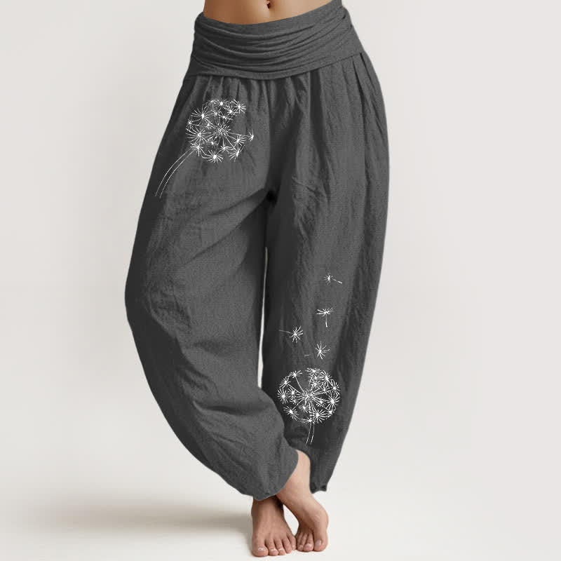 Buddha Stones Pure Cotton Dandelion Seeds Pattern Women's Elastic Waist Harem Pants - DimGray - US16，UK/AU20，EU48 (3XL) - image 8