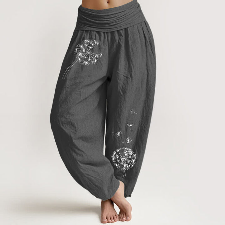 Buddha Stones Pure Cotton Dandelion Seeds Pattern Women's Elastic Waist Harem Pants - DimGray - US16，UK/AU20，EU48 (3XL) - image 8