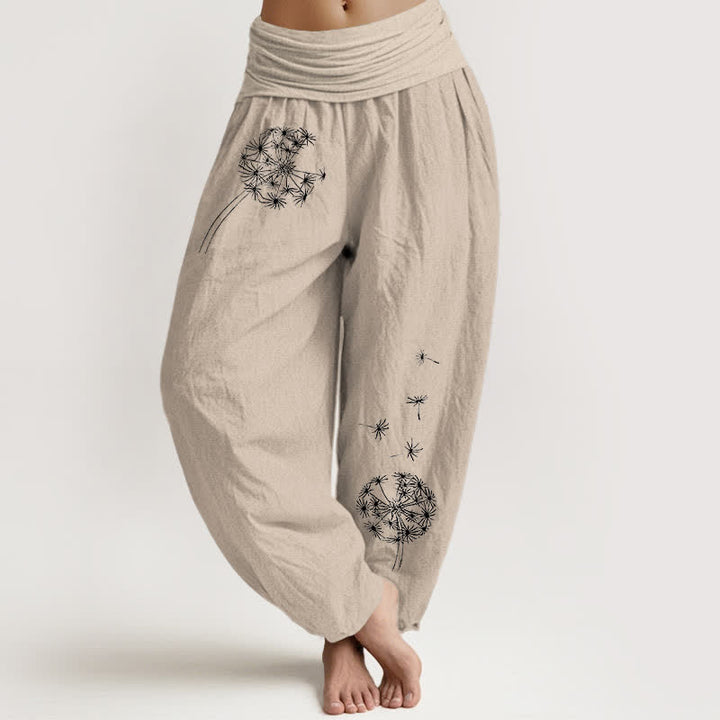 Buddha Stones Pure Cotton Dandelion Seeds Pattern Women's Elastic Waist Harem Pants - Tan - US16，UK/AU20，EU48 (3XL) - image 14
