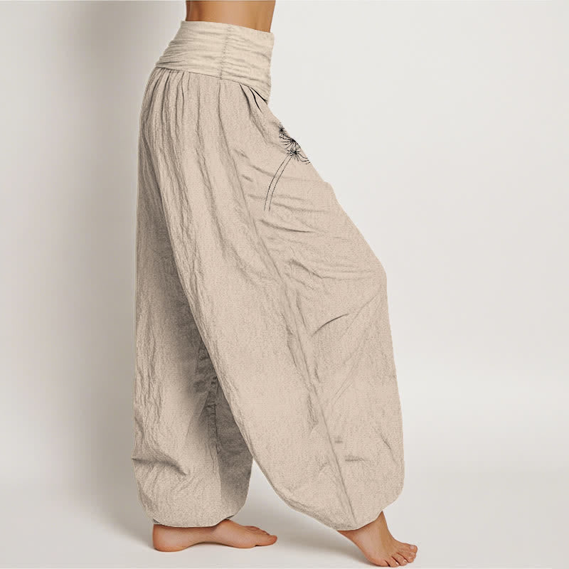 Buddha Stones Pure Cotton Dandelion Seeds Pattern Women's Elastic Waist Harem Pants - image 16
