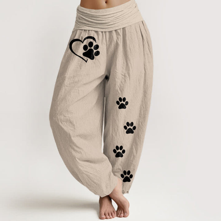 Buddha Stones Pure Cotton Heart Paw Print Pattern Women's Elastic Waist Harem Pants - Tan - US16，UK/AU20，EU48 (3XL) - image 14