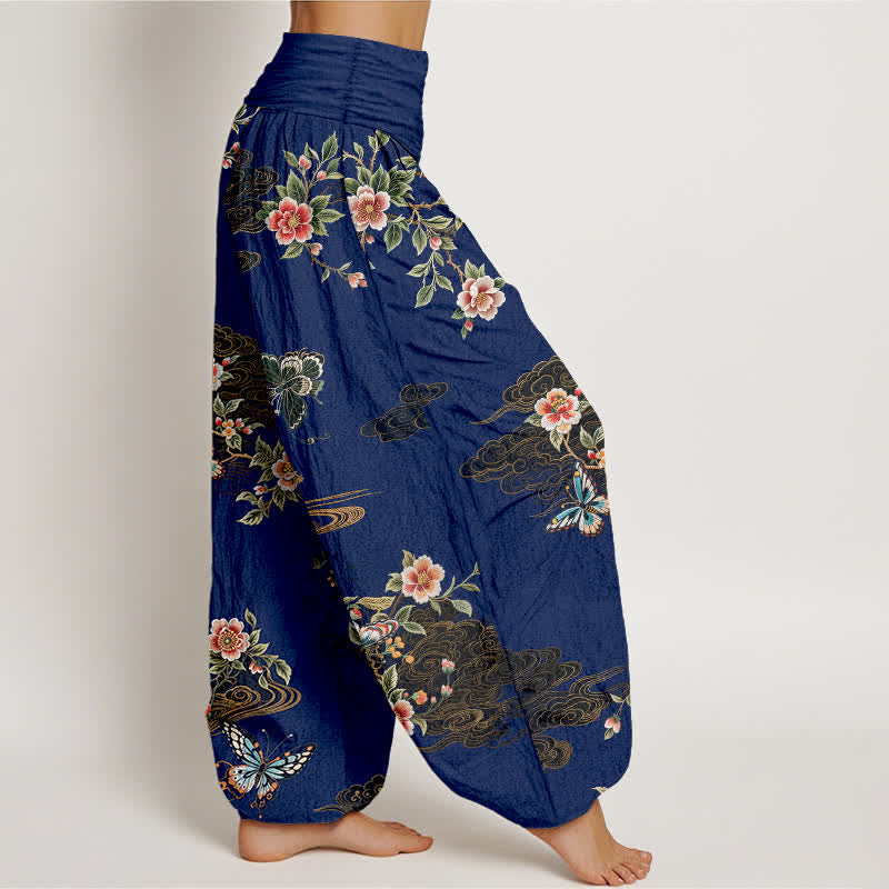 Buddha Stones Pure Cotton Floral Butterfly Pattern Women's Elastic Waist Harem Pants - image 7