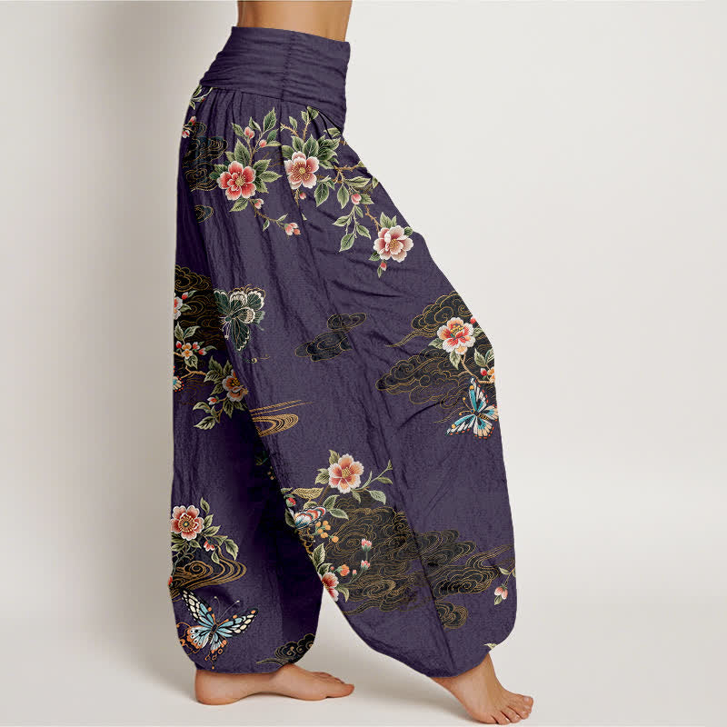 Buddha Stones Pure Cotton Floral Butterfly Pattern Women's Elastic Waist Harem Pants - image 10