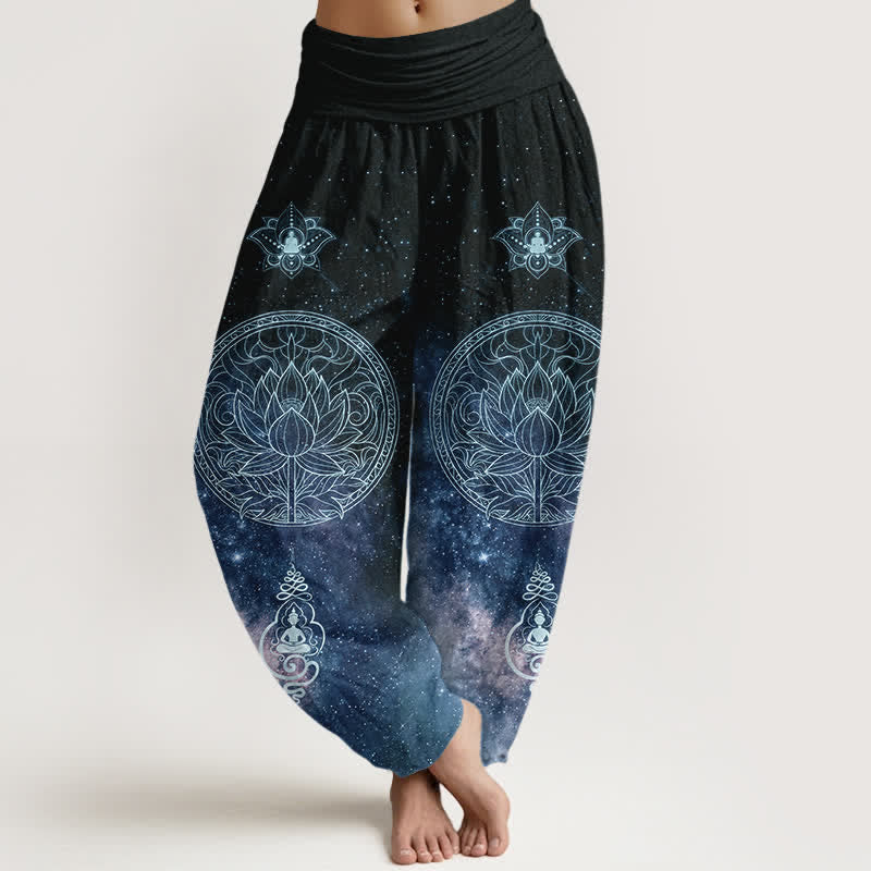 Buddha Stones Cotton Celestial Lotus Mandala Pattern Women's Elastic Waist Harem Pants - MidnightBlue - US16，UK/AU20，EU48 (3XL) - image 0