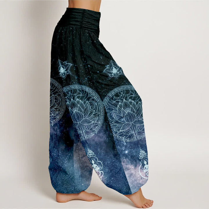 Buddha Stones Cotton Celestial Lotus Mandala Pattern Women's Elastic Waist Harem Pants - image 2