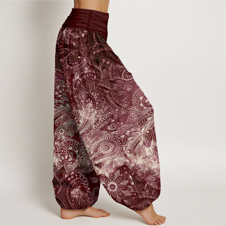 Buddha Stones Pure Cotton Elegant Paisley Pattern Women's Elastic Waist Harem Pants - image 10