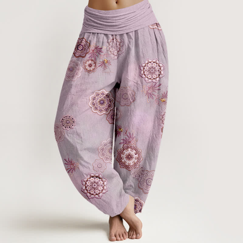 Buddha Stones Pure Cotton Mandala Floral Leaves Pattern Women's Elastic Waist Harem Pants - Lavender - US16，UK/AU20，EU48 (3XL) - image 8