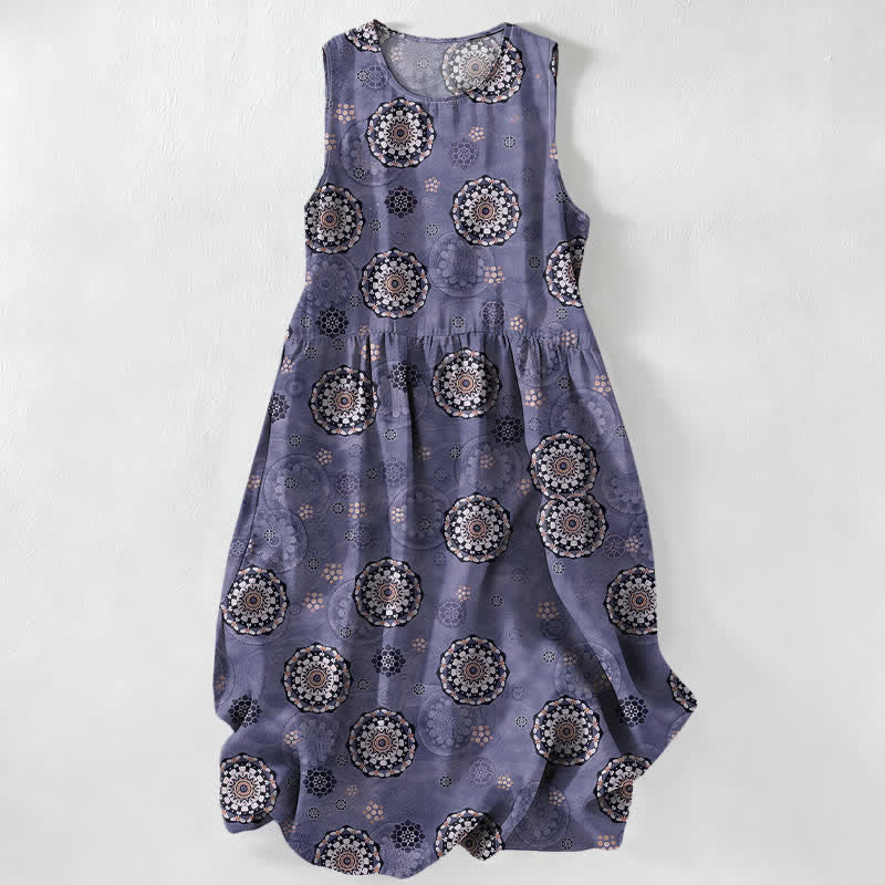 Buddha Stones Summer Casual Boho Mandala Medallion Pattern Women's Summer Sleeveless Midi Dress With Pockets - MediumPurple - US16，UK/AU20，EU48 (3XL) - image 5