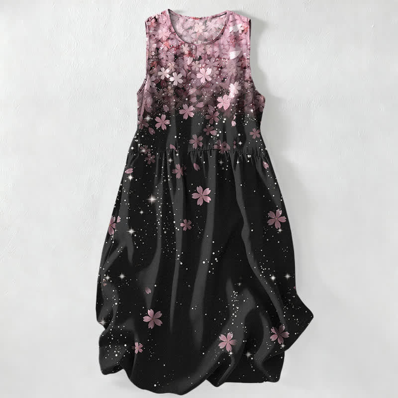 Buddha Stones Summer Casual Cherry Blossom Starlight Pattern Women's Summer Sleeveless Midi Dress With Pockets - PaleVioletRed - US16，UK/AU20，EU48 (3XL) - image 0